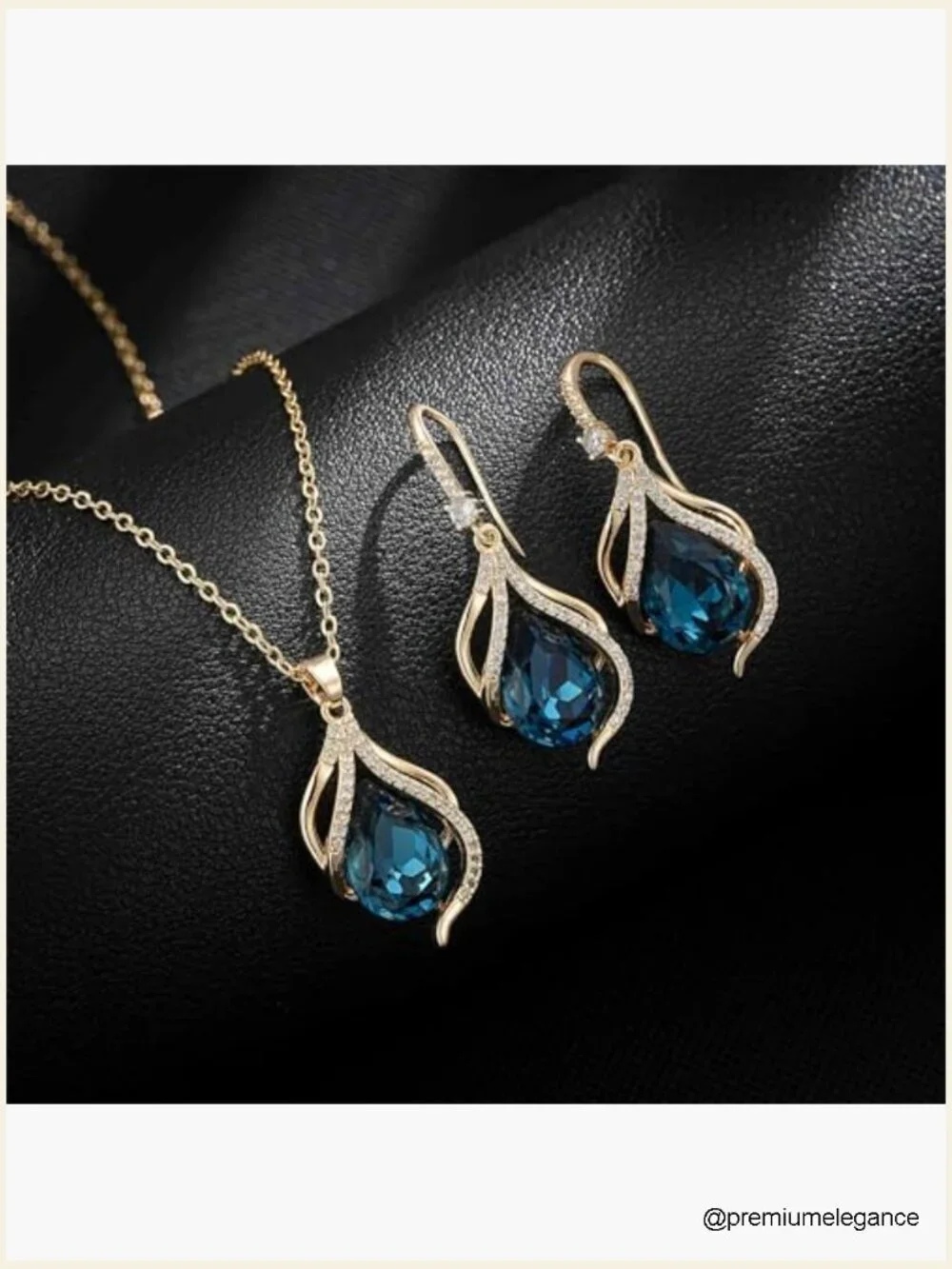 Austrian Crystal Teardrop Pendant Necklace and Drop Earrings Set 14K Gold Plated